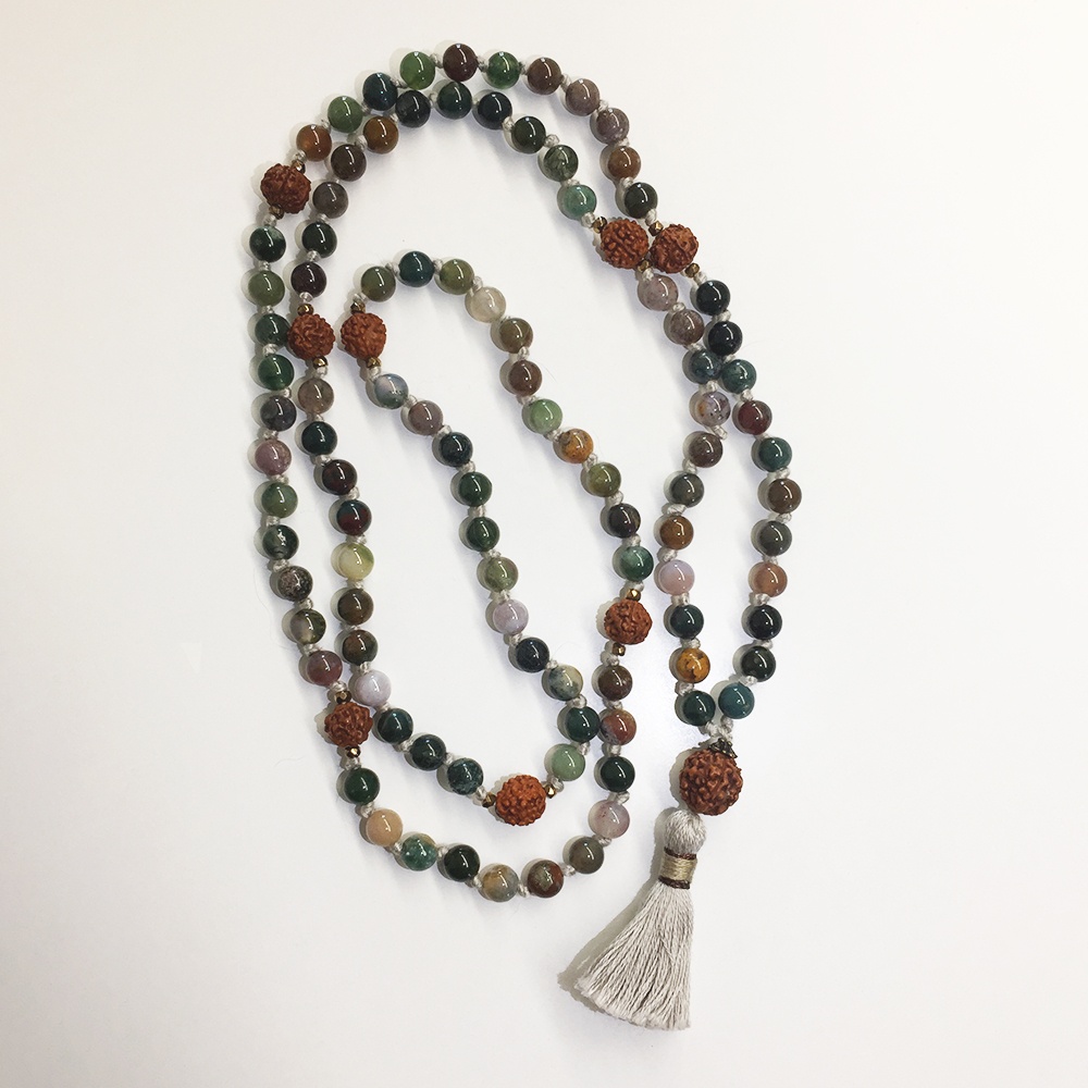 Foresta Yogica - Kriya Mala con Agata Indiana, semi di Rudraksha e cristalli