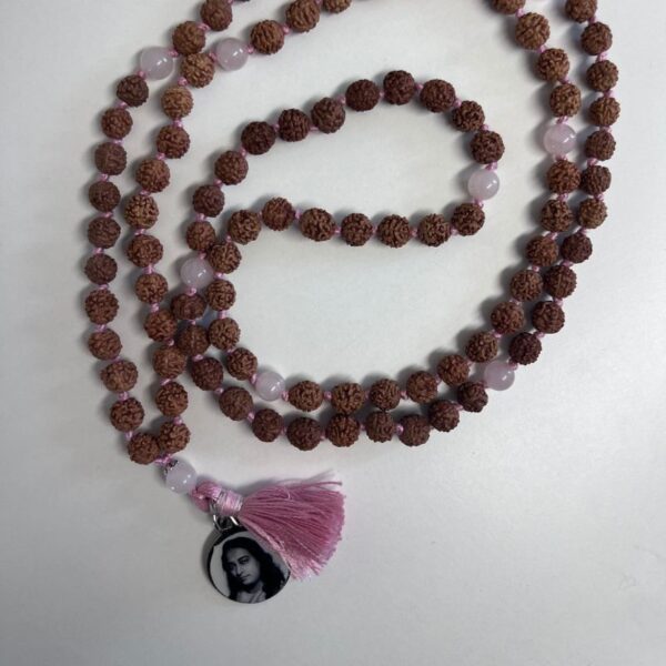 Kriya Mala Yogananda Indiano di Rudraksha e Quarzo Rosa - immagine 2
