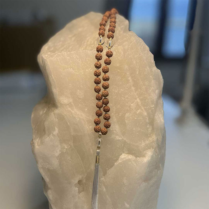 Mala Indiano di Rudraksha e Cristallo di Rocca