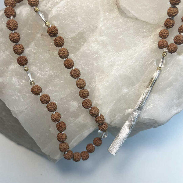 Mala Indiano di Rudraksha e Cristallo di Rocca - immagine 3