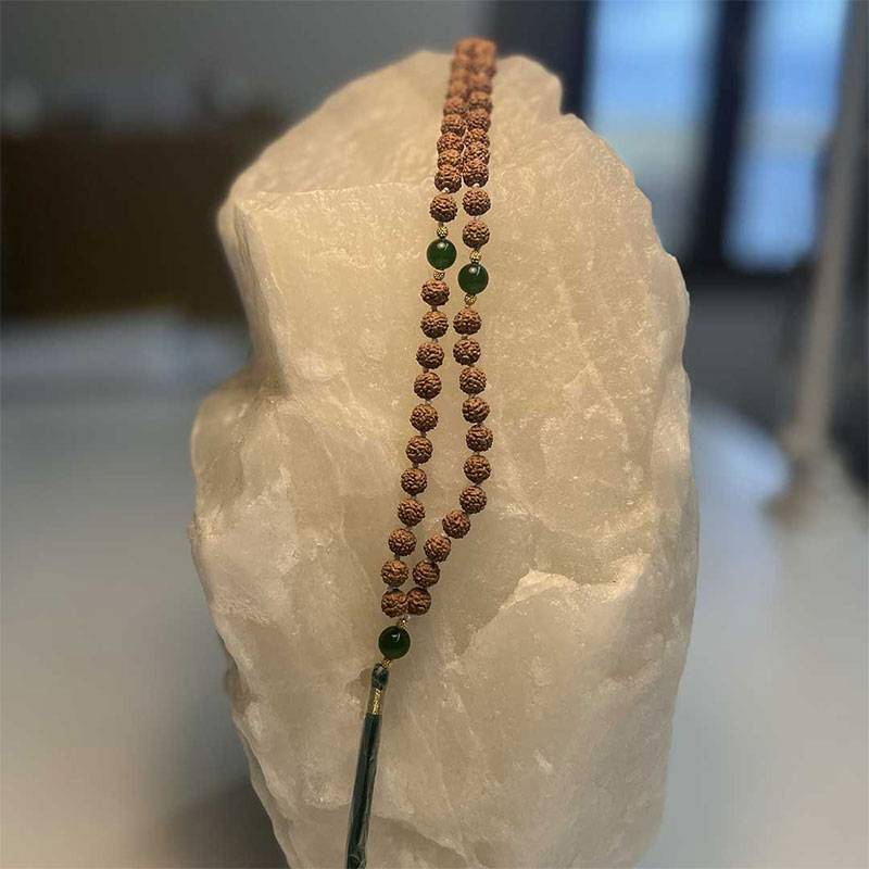 Mala Indiano di Rudraksha e Onice Verde