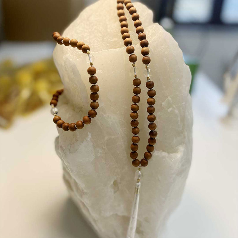 Mala Indiano di Sandalo e Cristallo di Rocca