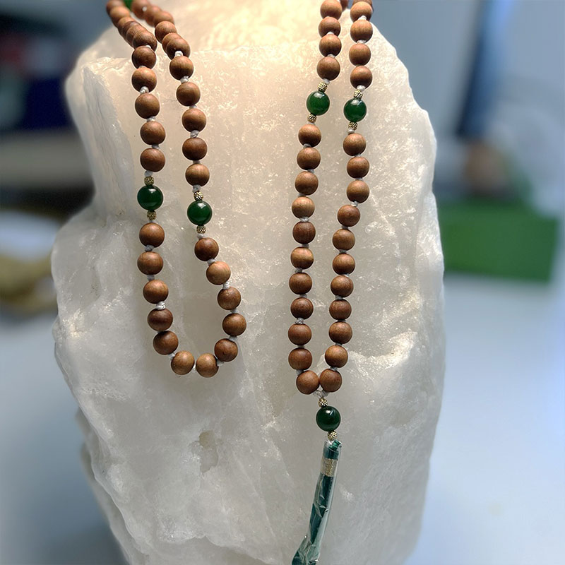 Mala Indiano di Sandalo e Onice Verde