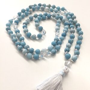 Serenità Celestiale - Kriya Mala con Quarzo Larimar, Cristallo di Rocca e Cristalli