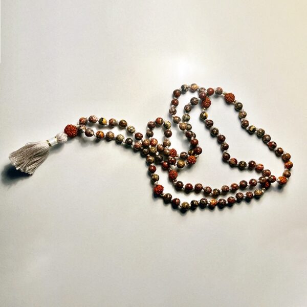Kriya Mala "Hanuman" di diaspro leopard skin e rudraksha