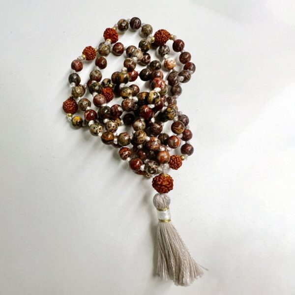 Kriya Mala "Hanuman" di diaspro leopard skin e rudraksha - immagine 2