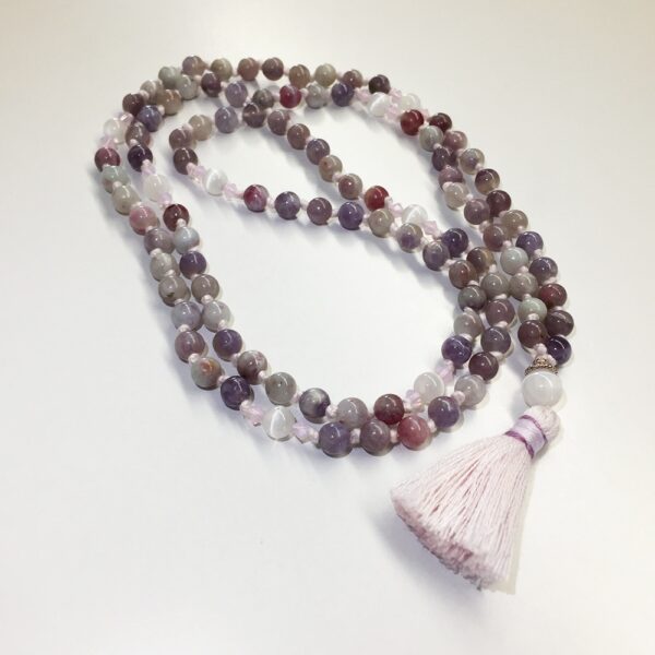 Pace Lunare - Kriya Mala con tormalina rosa/viola, selenite e cristalli
