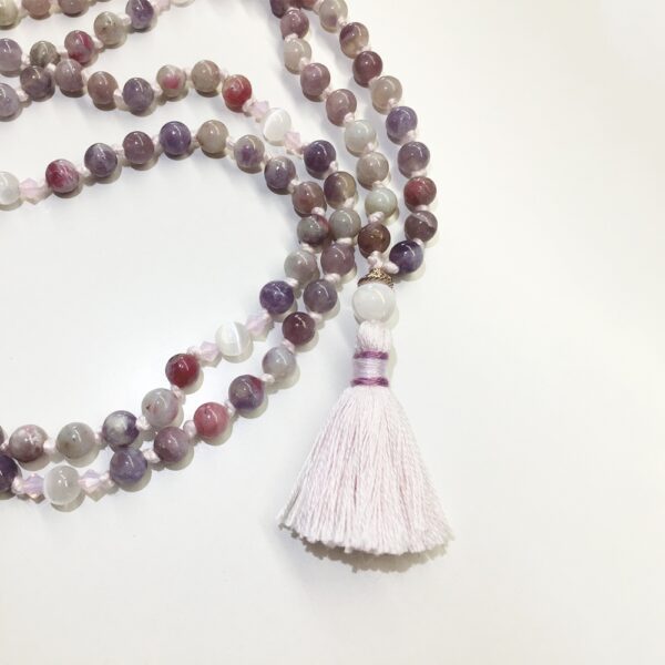 Pace Lunare - Kriya Mala con tormalina rosa/viola, selenite e cristalli - immagine 2