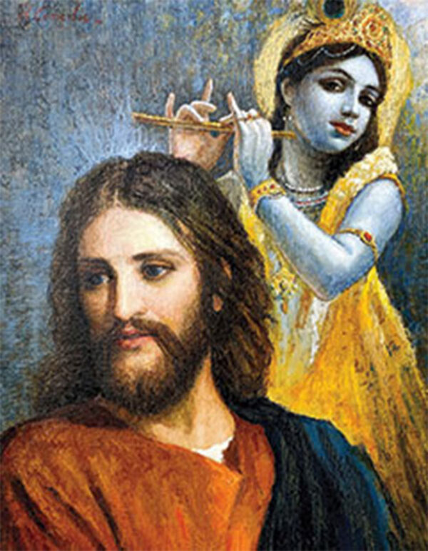 Ritratto su tela di Krishna e Gesù - a colori