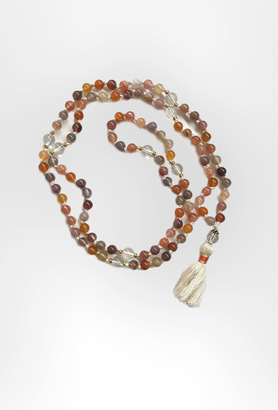 Sunset With My Guru - Mala di agata africana multicolor e cristallo di rocca